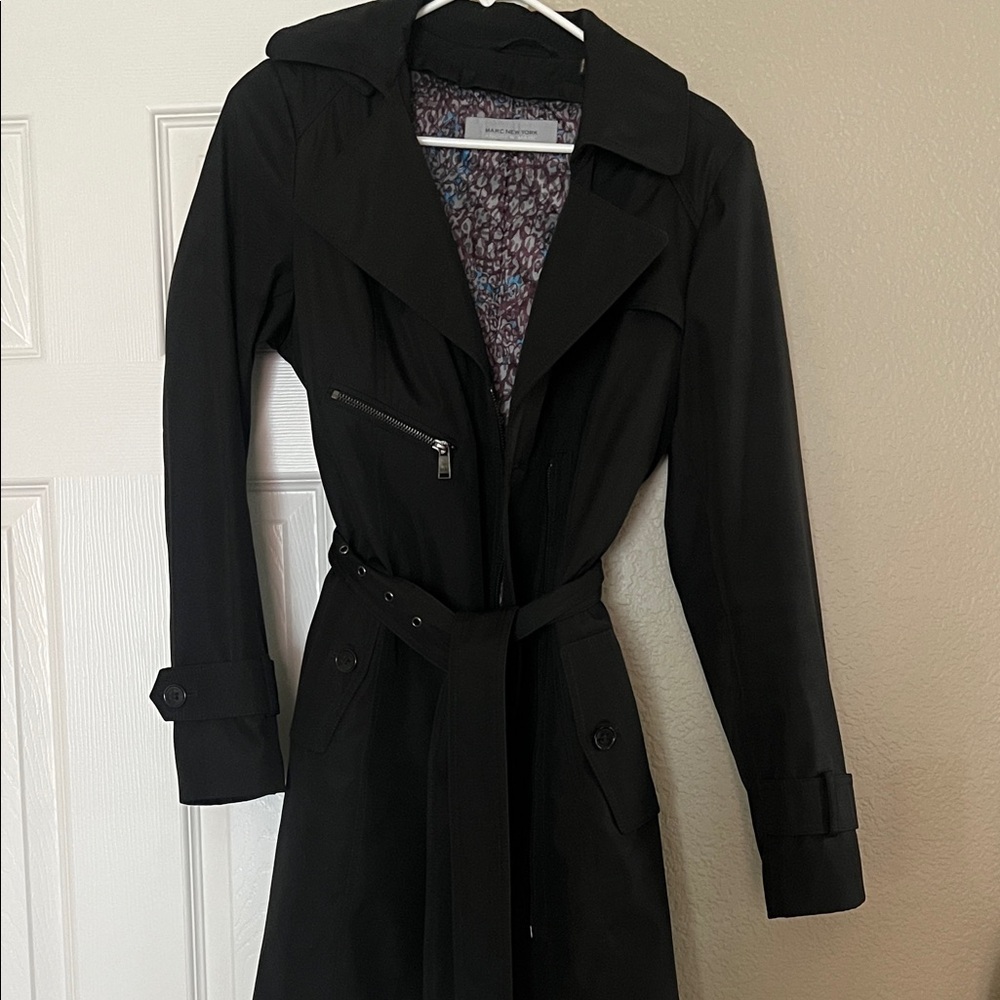 Marc New York Black Trench Coat with Patterned Lining